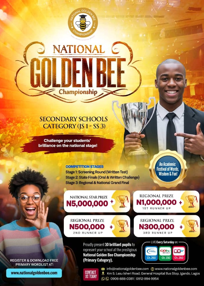 Junior Secondary Category (JSS 1–3) Registration Fee: ₦4,750 per Contestant